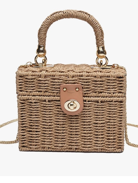 Amazon Handbags - Straw Woven Basket Purse - Tan/Gold